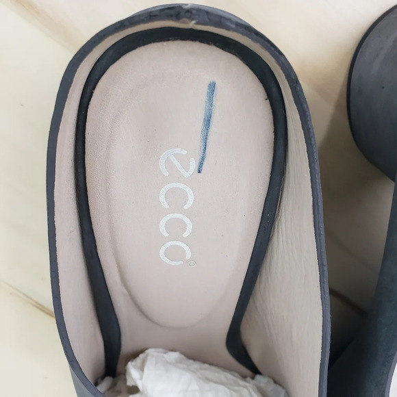 Ecco Women’s Size 10 Round Chunky Heel Slide Sandal Gray Leather Suede Open Toe - Picture 14 of 14